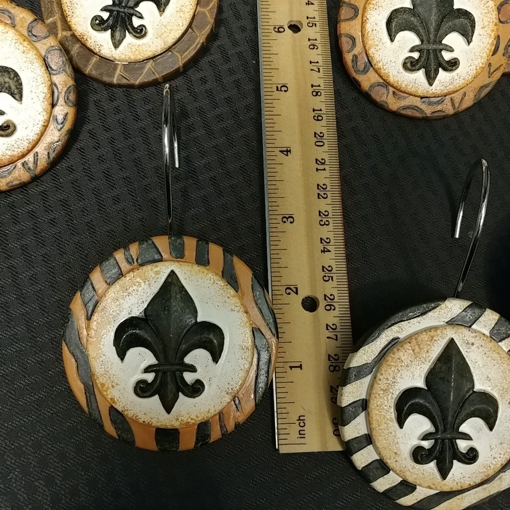 NEW Fleur De Lis Animal Print Shower Curtain Hooks 12 pc
